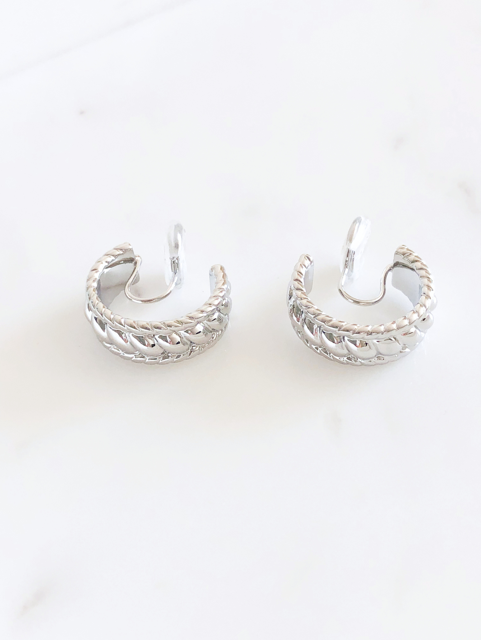 Sterling Silver Rhodium-plated Textured Braided C-Hoop Earrings – Sophia  Jewelers